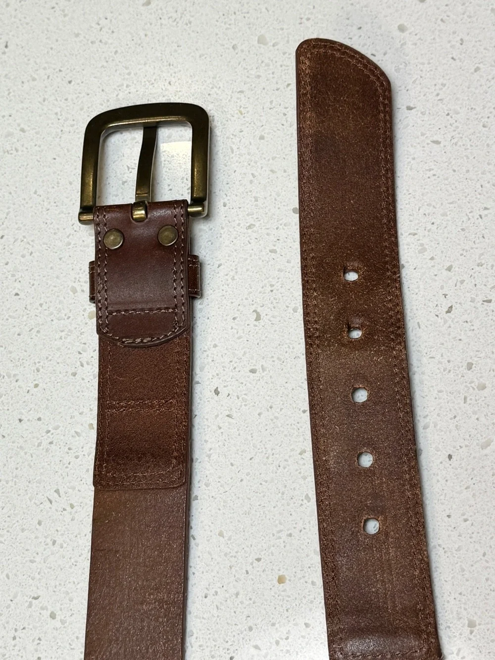 J. Crew Wide Brown Leather Rugged Casual Belt Large Brass Buckle Men's Size 32